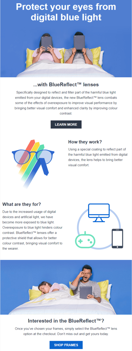 glasses direct email marketing-blue reflect