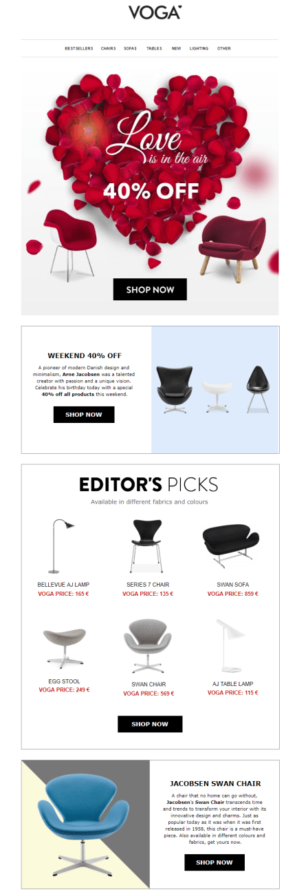 voga email marketing-arne jacobsen-valentines day focus