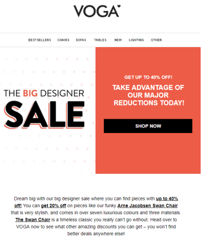 voga email marketing - big designer sale
